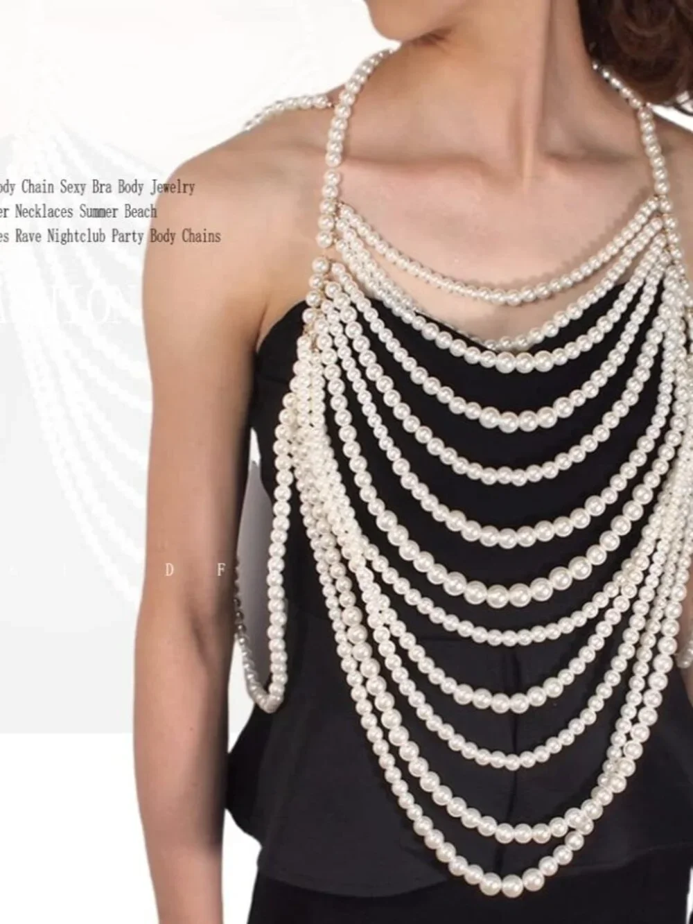 Pearl Body Chain Pearl Body Jewelry Top Pearls Shoulder Necklace for Women Summe
